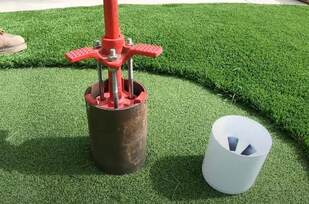 artificial turf putting green hole install